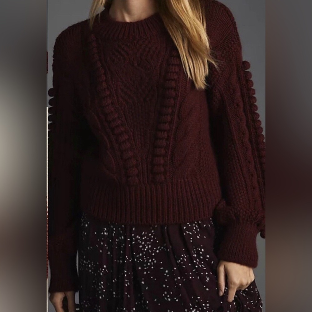 Anthropologie maroon chunky cable knit sweater XS